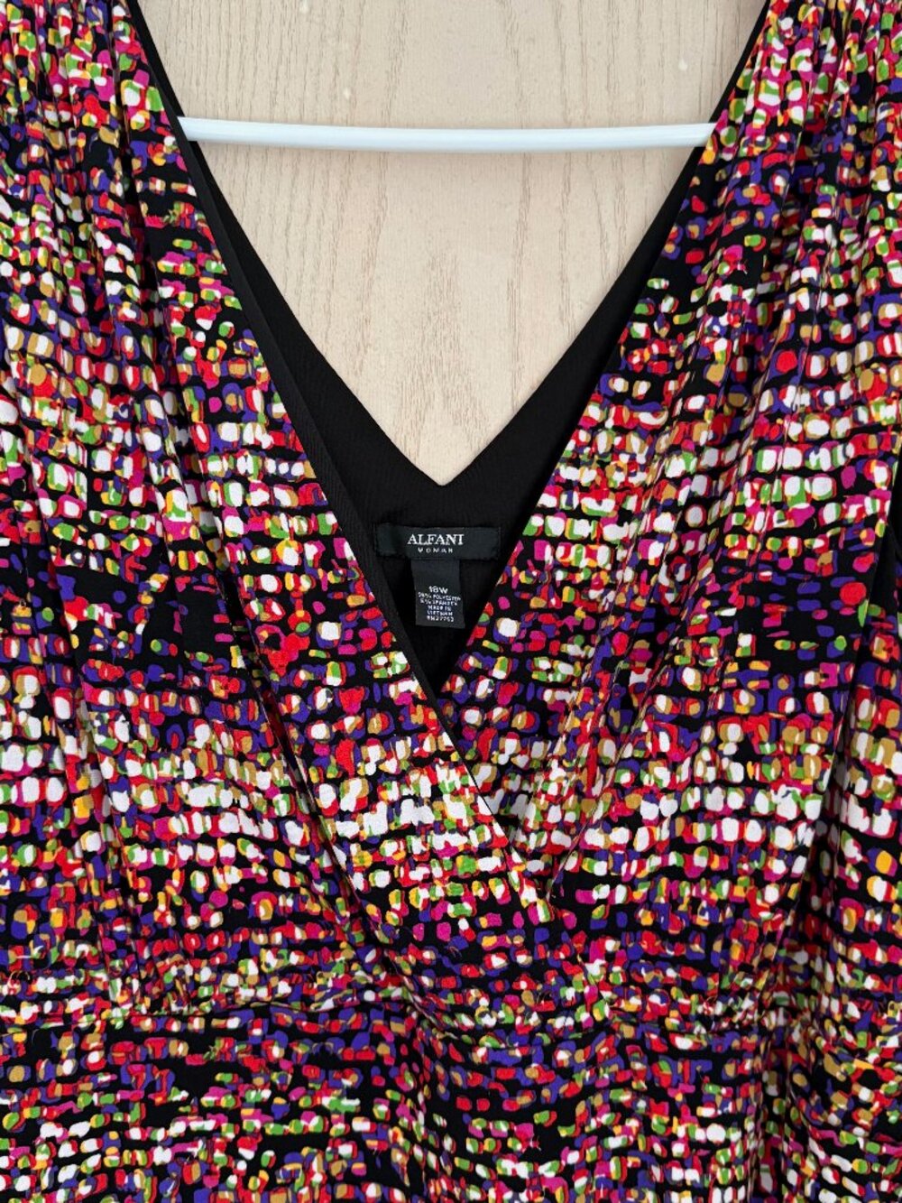 Alfani Mosaic Faux Wrap Dress 18W Sleeveless V-Neck Ruched Artsy Office Cocktail - Picture 3 of 7